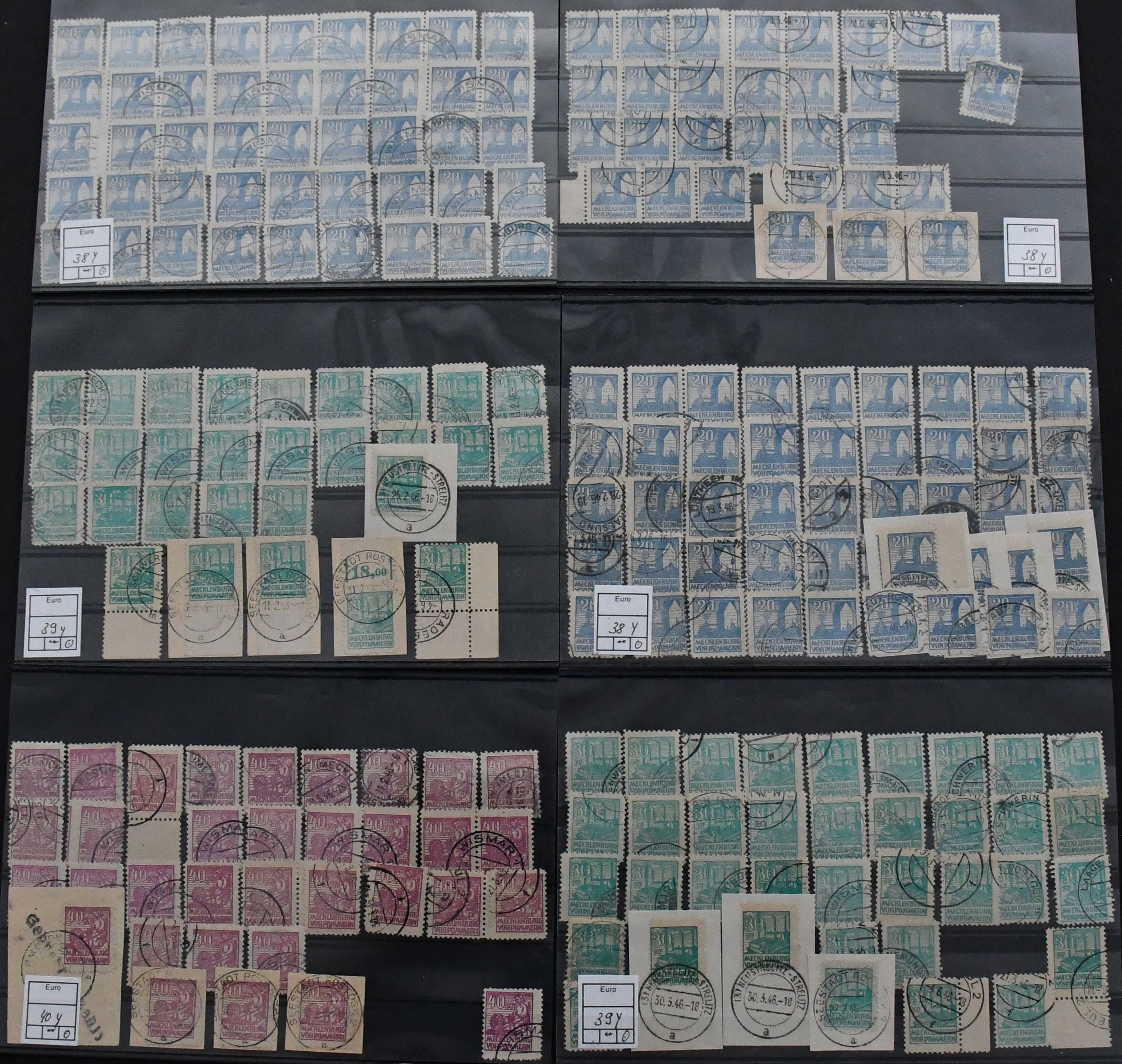 Los 7499 - SBZ, Nr. 29/40y, gestempelte, sortenreiche Zusammenstellung von etwa 780 Werten mit mindestens 13 kompletten Sätzen. Michel, alles billigst gerechnet, bereits 14.000,- plus evtl. bessere Farben und Plattenfehler, u.a. von uns "auf Anhieb" entdeckt Nr. 31II und VI