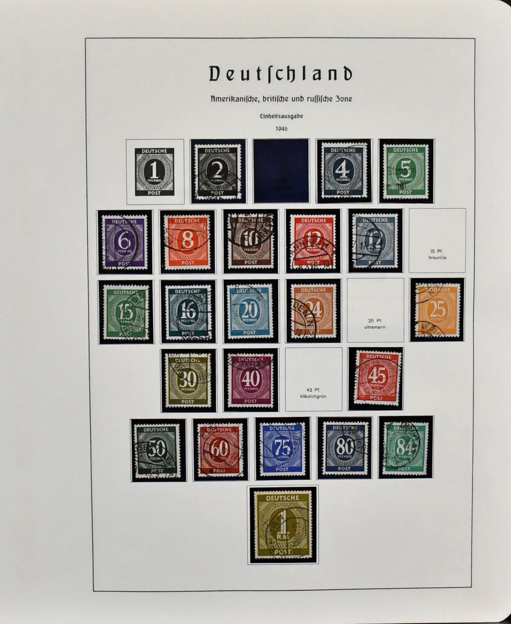 Los 5597 - Westzonen, Slg. mit Gemeinschaftsausgabe Bl. 12A mit SST, gepr. Schlegel (Mi. 200,-), Frz. Zone Allg. Ausgabe Nr. 1/13 gest. (Mi. 250,-), Baden Bl. 1A/B postfr. (150,-), Bizone ab AM-Post usw., auf Leuchtturm-Vordrucken