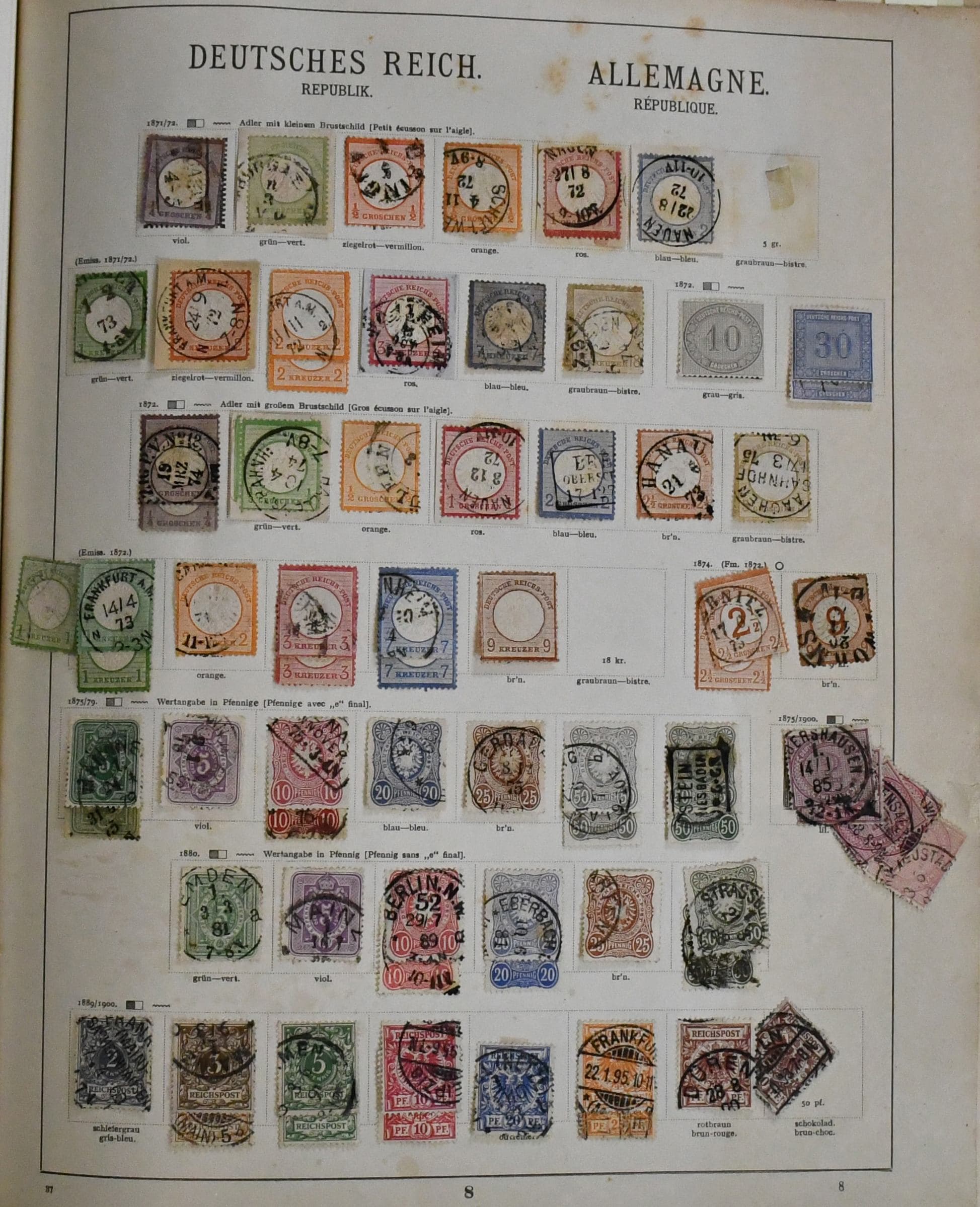 Los 5292 - Deutsches Reich, 1872-1927, gest. und ungebr. Sammlung im alten Schwaneberger Vordruckalbum, dabei interessanter Brustschildteil mit Nr. 1-3, 7-11, 12-13 ungebr., 13 mit hs. Entwertung, 15 gest. u. ungebr., 16-22, 23I ungebr. (rs. Anhaftungen), seltene 24 gest., 25-27 ungebr., 29(2) etc., im weiteren Verlauf mit besseren Werten wie z.B. Nr. 65, 118(2) usw., Infla ab Bayern-Abschied gest. unberechnet, aber vieles sicher echt, ferner Weimar mit guten ungebr. Ausgaben (fast alles mit sauberem Erstfalz), z.B. Nr. 355-61, 364-67, 381-84, 398-401, 403-406 usw., zusätzlich einige Zusammendrucke und Dienst. Hoher KW