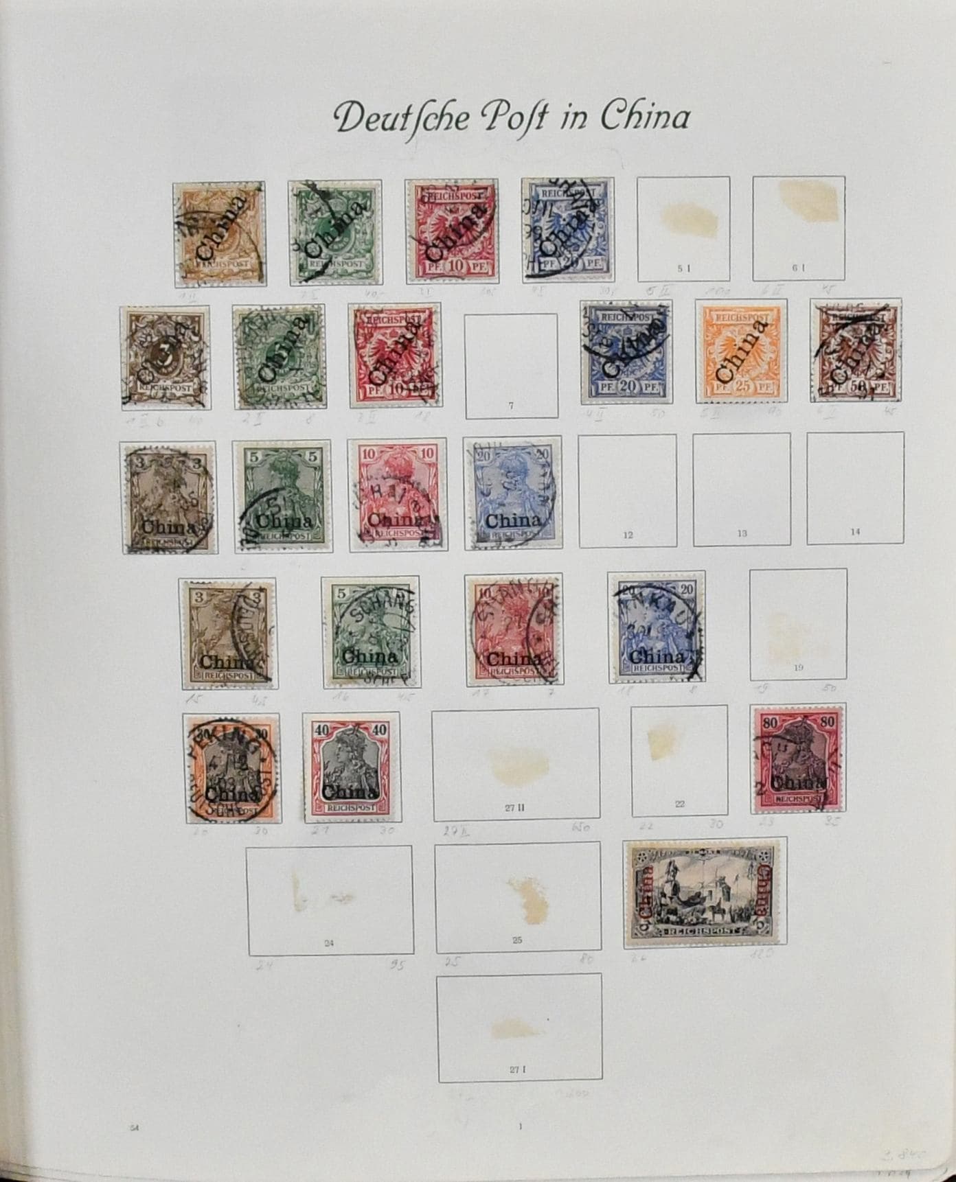 Los 5495 - Deutsche Auslandspostämter und Kolonien, ungebr. oder gest. Sammlung im alten Vordruckbinder mit umfangreichem Markenteil, dabei alleine schon 54 Querformat-Werte, u.a. China mit Nr. 5/6II, Reichspost-Werte mit Nr. 26, 34/35, 44/47, Marokko Nr. 18I, 46/58, Türkei ab Nr. 1, mit Nr. 12/22, 36/47 (Mi. 300,-), 48/52, DNG Nr. 1/6, DOA mit Nr. 6/10, 19/20, 22/29, DSWA Nr. 9 (Mi. 420,-), 11/23, 24/32, Kamerun u. Karolinen, Kiautschou, u.a. Stempelteil mit Briefstücken, Nr. 1(3), Marianen Nr. 21, Marshall-Inseln Nr. 7/12, Samoa u. Togo. Mi. 4200,-