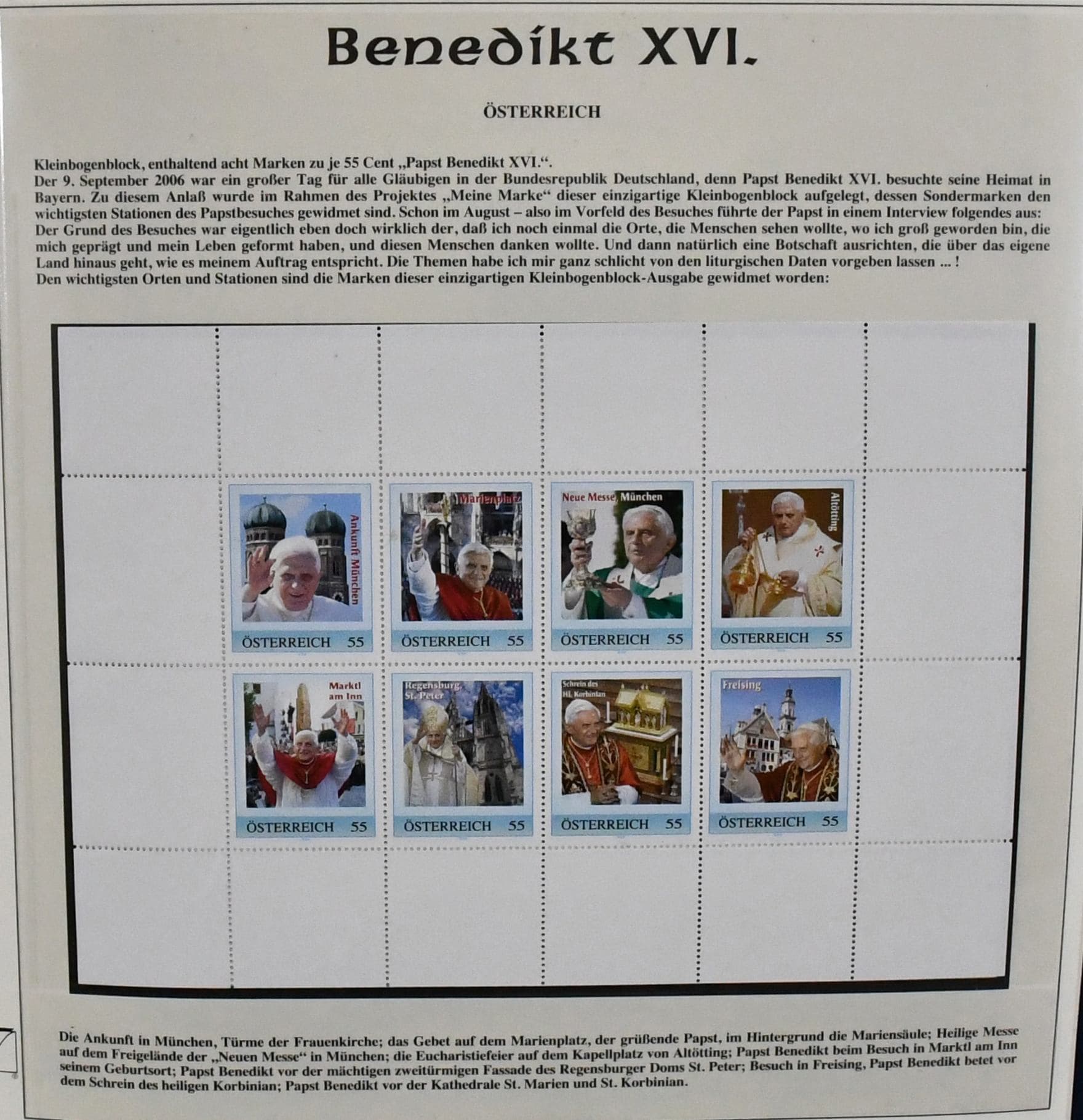 Los 6412 - Papst Benedikt, dreibändige Slg. ab Inthronisation mit Belegen, Marken, Blocks u. KLB postfrisch, rund um die Jahre 2005-2008, dabei viele Übersee-Ausgaben, z.B. Afrika, Ozeanien etc., Europa überall auch mit Nominalteilen, inkl. Bund, Österreich usw. Total 175 volle Seiten
