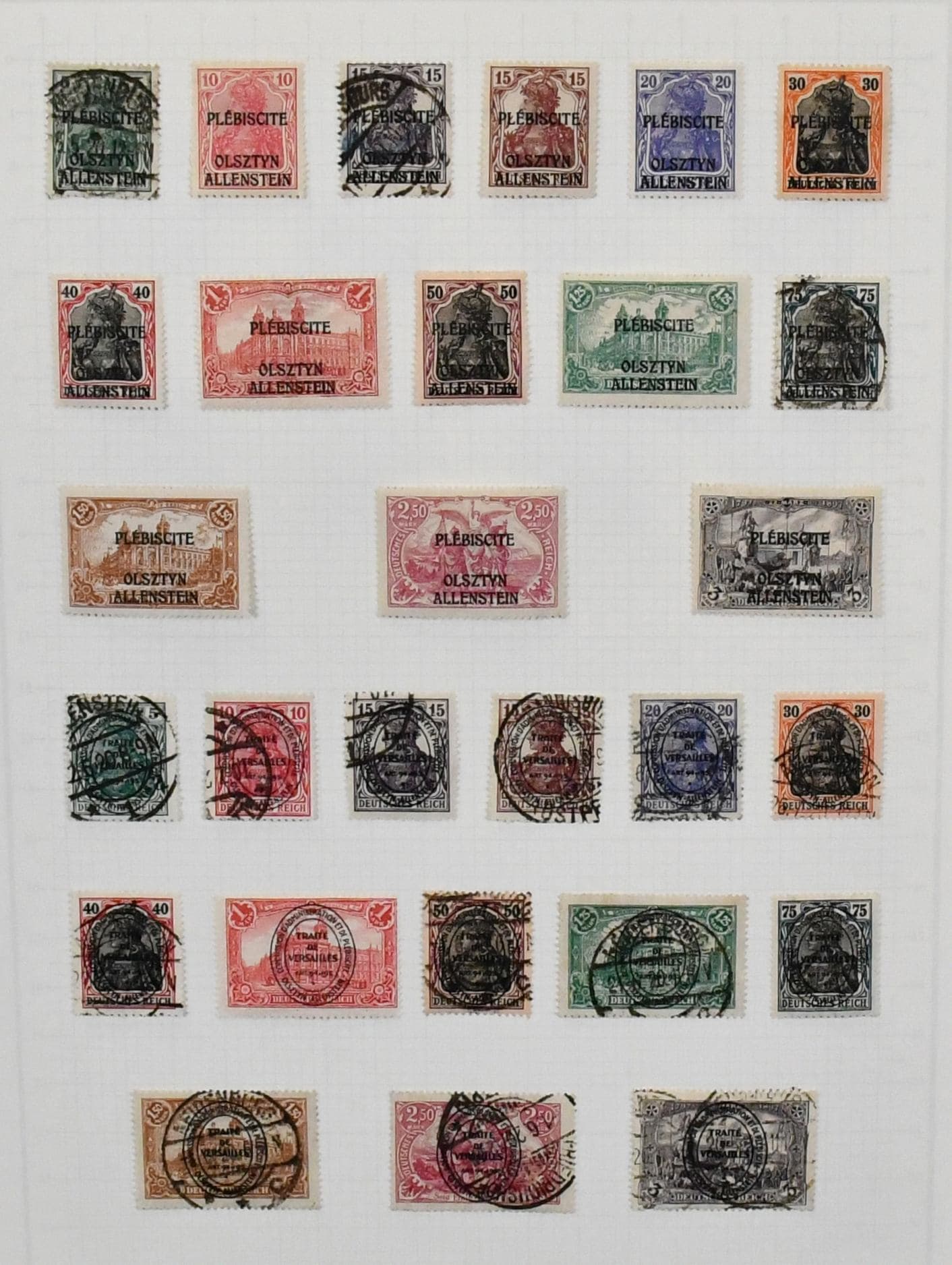 Los 7112 - Abstimmungsgebiete, Slg. in beiden Erhaltungen auf Albumblättern, dabei Allenstein kpl., Marienwerder, Oberschlesien mit Nr. 9 postfr., Nr. 34-35 gest., sowie etwas Schleswig