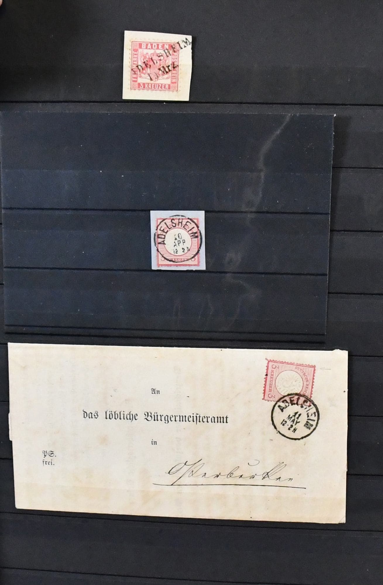 Los 5035 - Baden, Ortsstempel (u. etwas Bahnpost), sehr schön aufgezogene Slg. inkl. Nachverwendungen (dabei z.B. sehr seltene NV, u.a. L1 "Thiengen" u. Ra2 "Engen" je auf Brustschild-Briefstücken), mit einer Vielzahl von seltenen und schönen Stempelabschlägen, alles (!) etwa in den Jahren 2005 bis 2016 einzeln auf Auktionen erworben, dabei gute späte Portorte, bessere Marken etc.