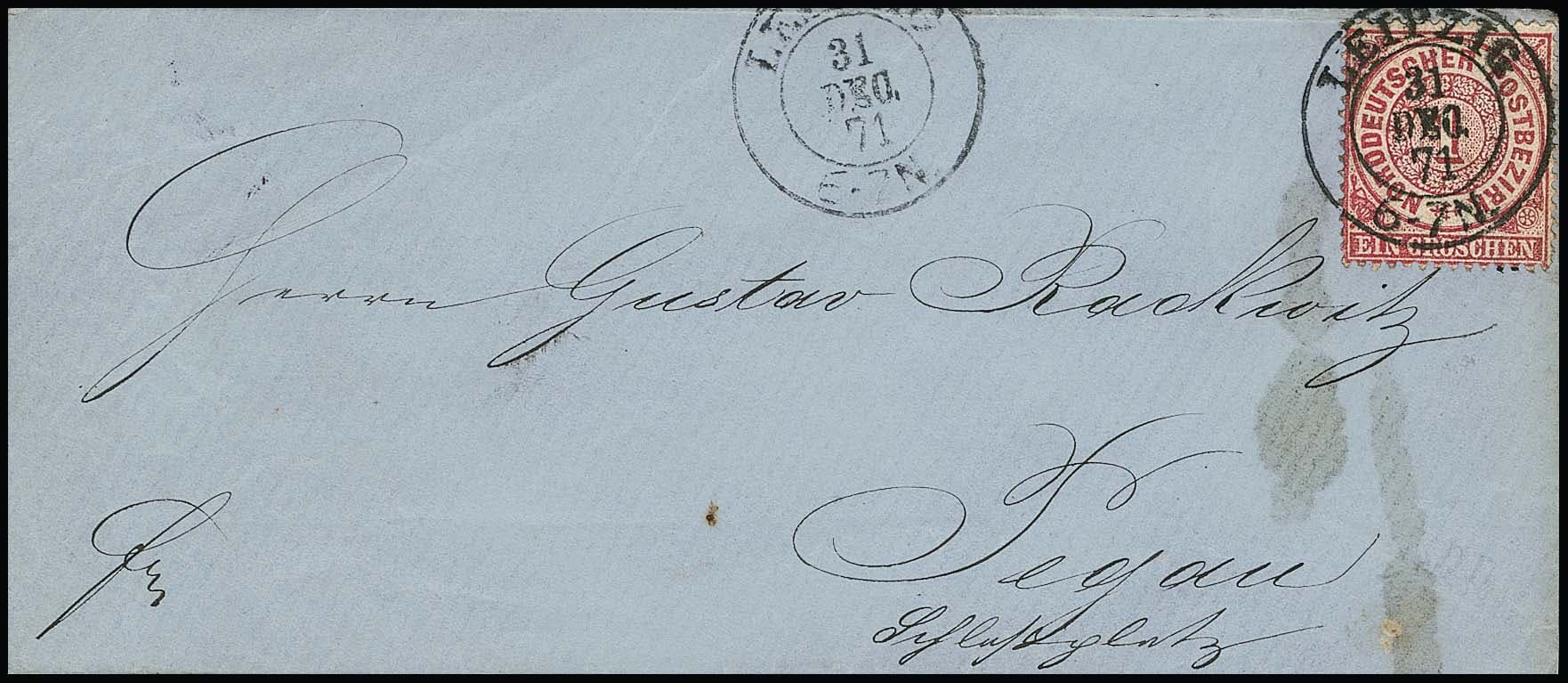 Los 2292 - Die Reichspost vom 4. Mai bis 31. Dezember 1871, reizvolle Briefsammlung Norddeutscher Postbezirk, wobei 192 (!!) verschiedene Tage auf Briefen belegt sind, u.a. der "Ersttag der Reichspost" am 4.5.71, 5.5. bis 15.5. vollständig, sowie bei den späten Tagen der 20. bis 31. Dezember vollständig. Die Erhaltung ist naturgemäß etwas unterschiedlich, dafür zusätzlich die losen Marken (u.a. auch 31.12.71) unbewertet. So ein sehr ungewöhnliches Angebot!