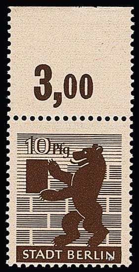 Los 3513 - 10 Pfg. schwarzbraun, gute Farbe, Papier "wa", tadellos postfrisch vom Oberrand, Attest Schulz. Mi. 850,-