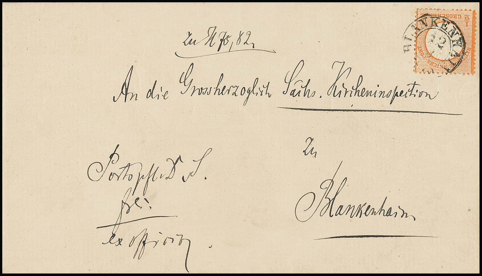 Los 1697 - "Blankenhain", nachverw. K2 auf Brief mit Einzelfrankatur 1/2 Gr. gr. Brustschild (kleine Marke L14) aus dem eigenen Landbezirk (Hochdorf), ferner auf Brief mit Paar 1/2 Gr., zwei Brustschild-Briefstücken und auf loser 1/4 Gr. NDP