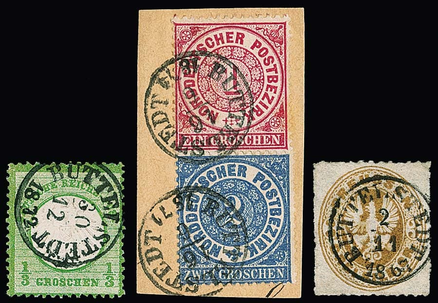 Los 1700 - "Buttelstedt", nachverw. Fingerhut-K1 auf loser Preußen 3 Sgr., ferner auf Briefstück mit 1 und 2 Gr. NDP, sowie auf loser 1/3 Gr. kl. Schild