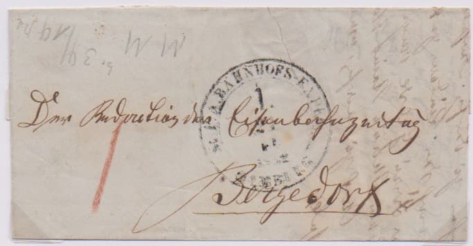 Los 779 - 1852, zwei Briefchen von Hamburg (Fußpoststempel bzw. Bahnhofs-K2) je an die Eisenbahnzeitung in Bergedorf, rs. roter L2 als Ankunftsstempel (nur 1852/53 in Gebrauch)