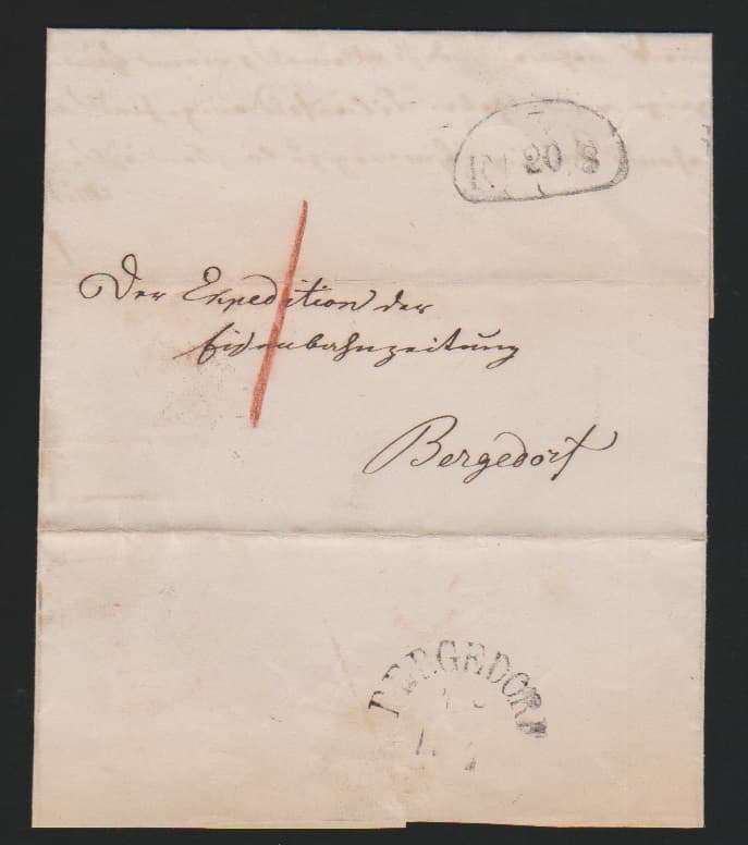 Los 786 - 1857/62, zwei Briefe je von Hamburg nach Bergedorf (rs. HK), einmal mit Fußpoststempel und Taxe "1", einmal mit Ovalstempel (Dienstbrief der Hamburger Polizeibehörde)