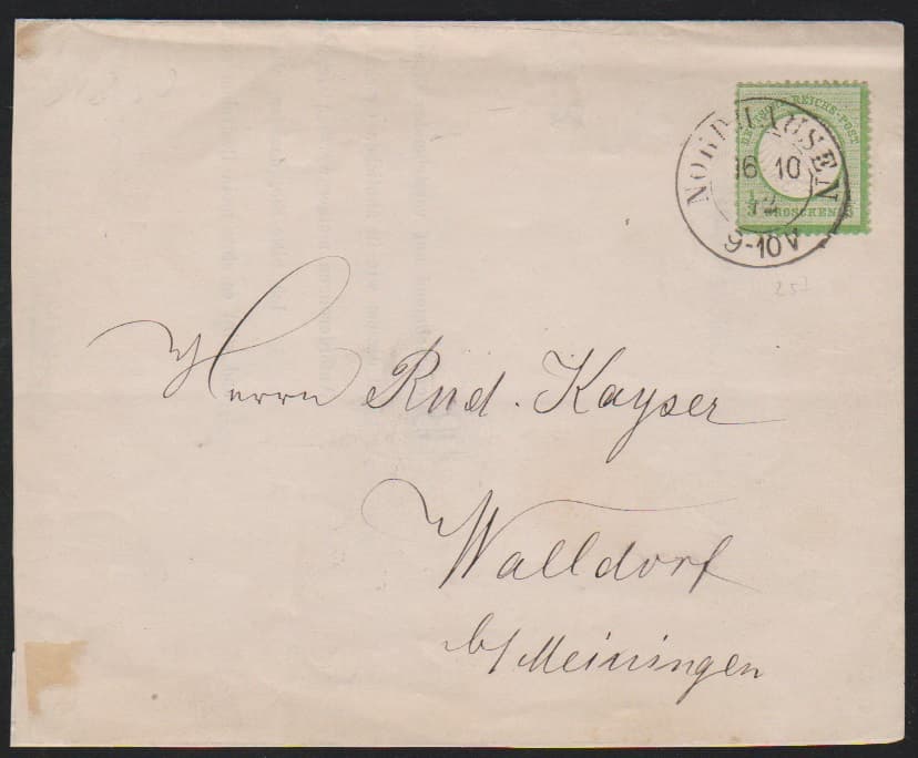 Los 2299 - 1/3 Gr. dunkelgrün einzeln auf Pracht-Drucksache mit K2 "Nordhausen", sign. Sommer. Mi. 350,-