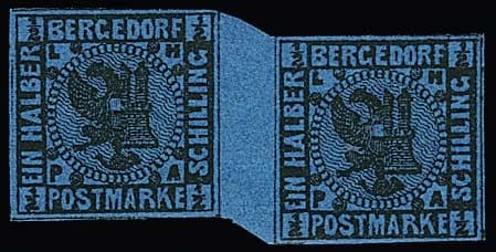 Los 795 - 1/2 Sch. schw./dunkelblau, tadellos postfrisches Zwischenstegpaar mit markant verschobenen Klischees, Attest Dr. Mozek. Mi. 1100,-