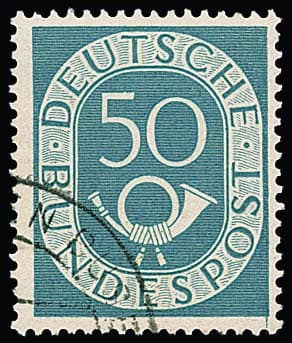 Los 5150 - 50 Pfg. Posthorn mit Plattenfehler "Strich in der rechten unteren Ecke" gestempelt, Fotoexp. Schlegel. Mi. 600,-