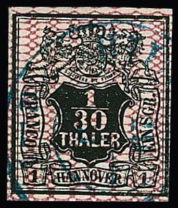 Los 2168 - 1/30 Th. schw./tiefkarmin, gute Farbe, tadellos gestempelt, Attest Jäschke-L. Mi. 600,-