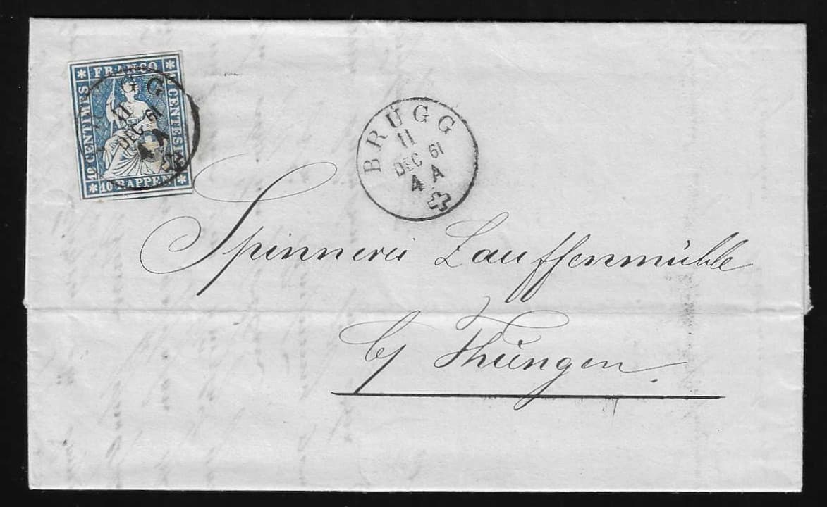 Los 5580 - 10 Rp. blau einzeln auf Grenzrayonbrief von Brugg ins badische Thiengen