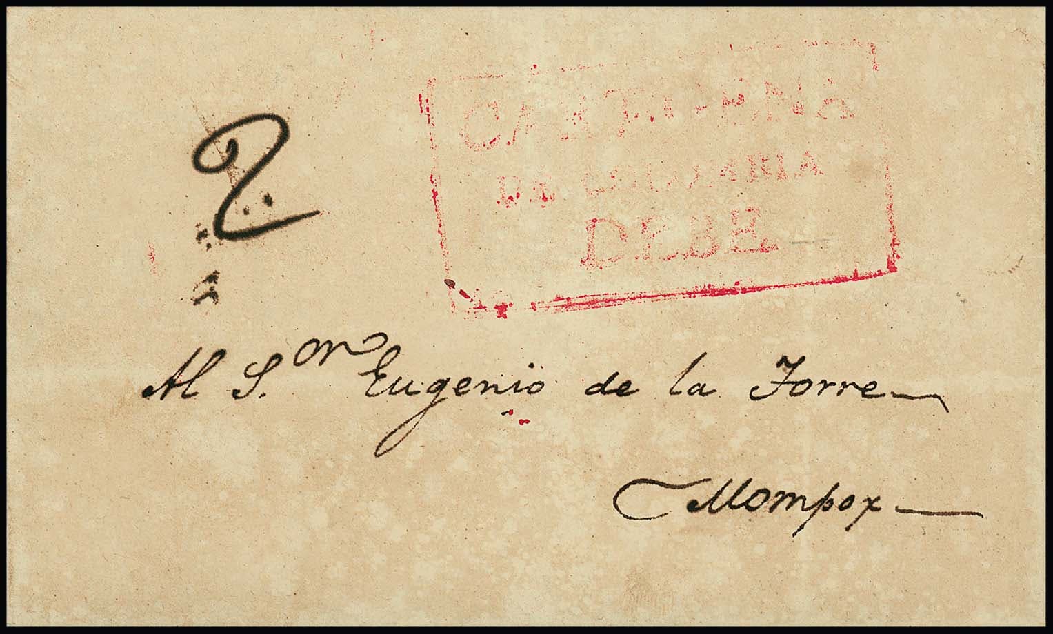 Los 14 - "Jamaica-Kolumbien", 1825, früher Brief aus Kingston nach Mompos mit vs. zartem rotem Ra3, aus dieser frühen Zeit seltene Postverbindung