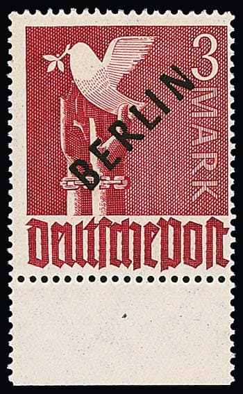 Los 3396 - 3 Mk. Schwarzaufdruck postfrisch vom Unterrand mit Aufdruckfehler "verdünntes N", Mi. 1200,-