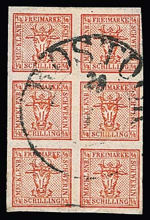 Los 1163 - 6/4 Sch. rosa, Kabinettstück mit zentr. K2 "Rostock"