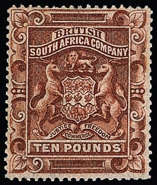 Los 4499 - Britische Südafrika-Gesellschaft (Rhodesien), 1892, 10 Pfd. braun, der Höchstwert in seltener postfrischer Erhaltung, Mi. für Falz 4000,-, postfrisch mindestens 8000,-, sign. Diena und Attest Hansgeorg Richter