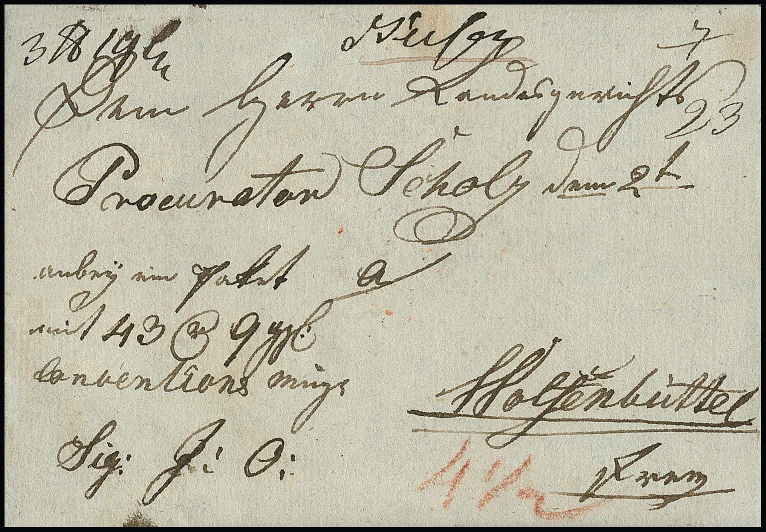 Los 821 - "Seesen", (1778)-1820, fünf Briefe mit handschriftlichen Aufgaben, u.a. Rötel, "de Seesen" usw.