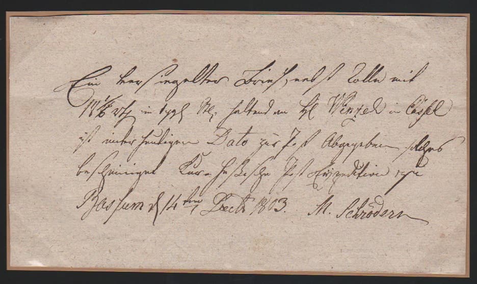 Los 933 - "Bassum", 1803, früher handschriftlicher Postschein, sowie Wertbriefhülle (1790) mit hs. Aufgabevermerk "de Bassum"