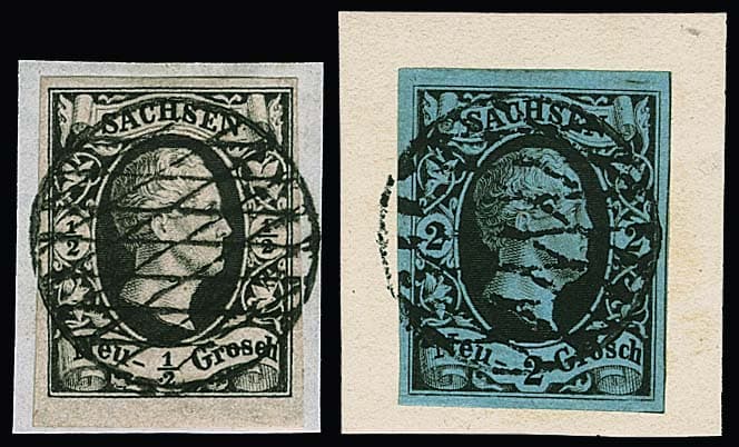 Los 1645 - 1/2 Ngr. schw./grau vom Unterrand, sowie 2 Ngr. schw./hellblau, zwei Luxusbriefstücke mit zentrischem VG