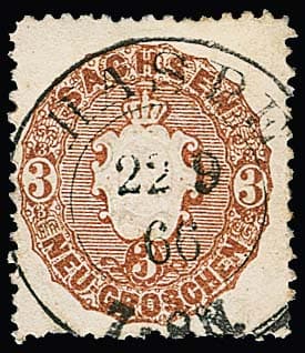 Los 1650 - 3 Ngr. rötlichbraun, üblich gez., mit seltener Fremdentwertung durch Preußen-K2 "Haspe"