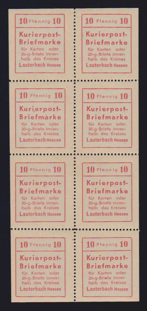 Los 3309 - Lauterbach, 10 Pfg. im kpl. postfrischen Kleinbogen, Mi. 240,-