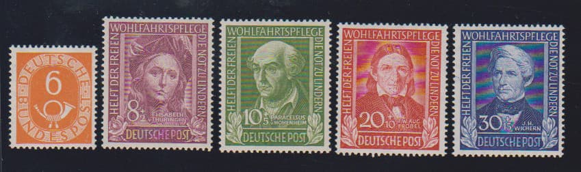 Los 3806 - Wohlfahrt 1949 (sign. Schlegel) sowie 6 Pfg. Posthorn mit gutem Z-Wasserzeichen je postfrisch, Mi. 270,-