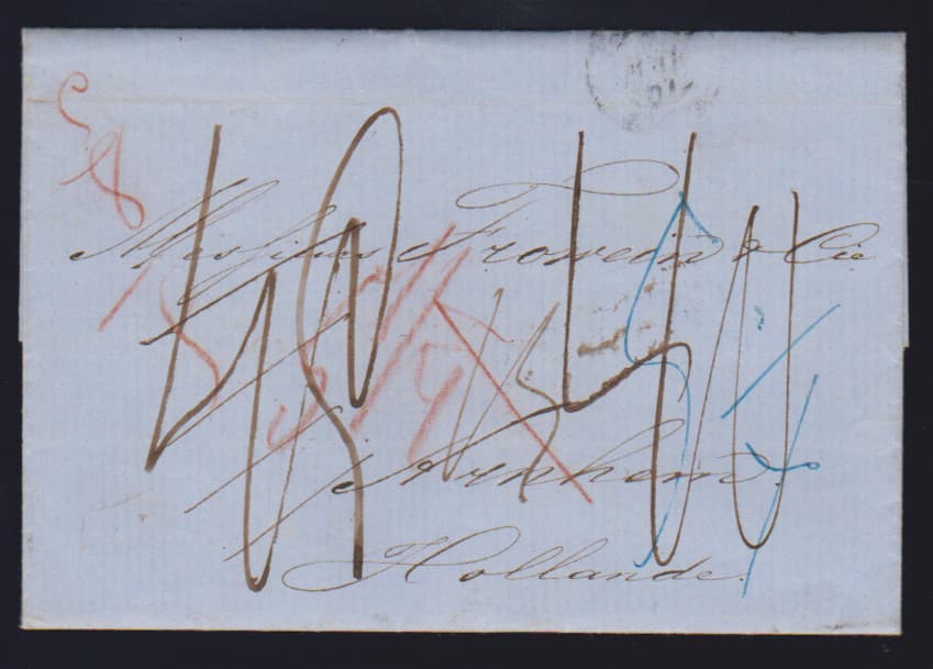Los 18 - "Kirchenstaat-Niederlande", 1857, Portobrief von Rom nach Arnheim, Portoumrechnung hs. beiliegend
