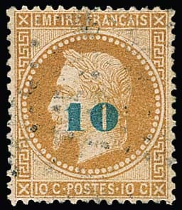 Los 5303 - Nicht verausgabte "10" C. auf 10 C. gelbbraun mit zarter, nicht sicher prüfbarer Entwertung durch Sternstempel