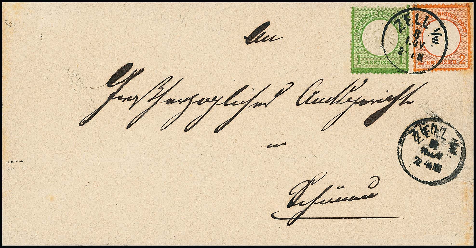 Los 1151 - "Zell i.W.", klarer nachverw. K1 auf Brief mit 2 Kr. kl. und 1 Kr. gr. Brustschild, min. Mgl.