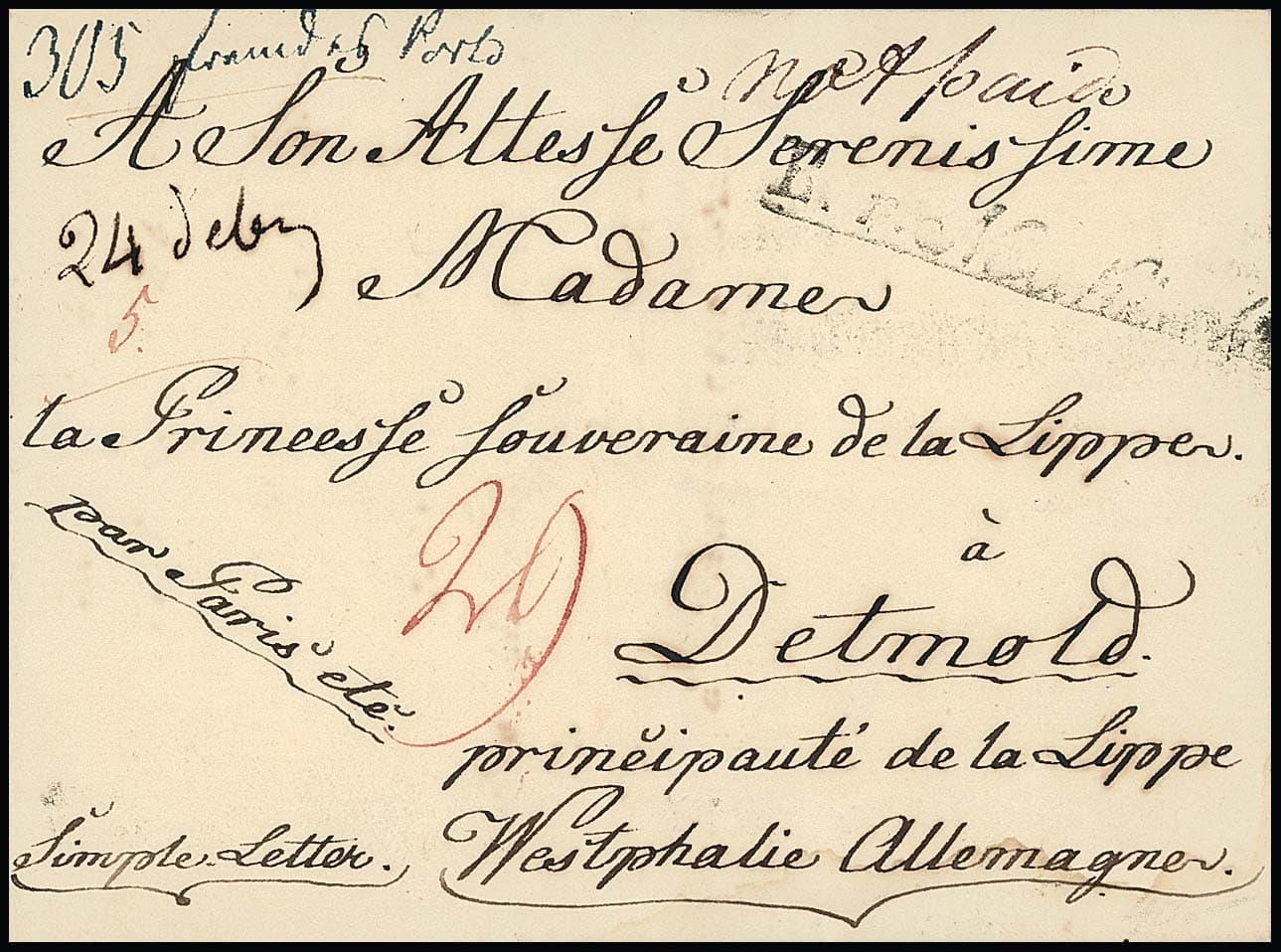 Los 1004 - "B.P. Neukirchen", (1815), Schreibschrift-L1 auf Brief aus Frankreich nach Detmold