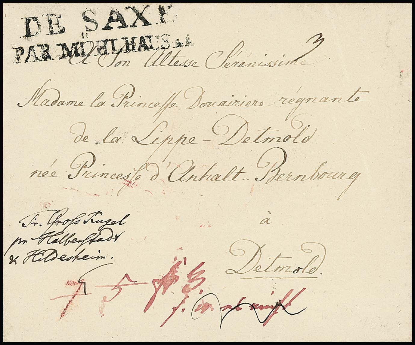 Los 1008 - "DE SAXE PAR MÜHLHAUSEN", L2 klar auf Adelscouvert (1810) nach Detmold