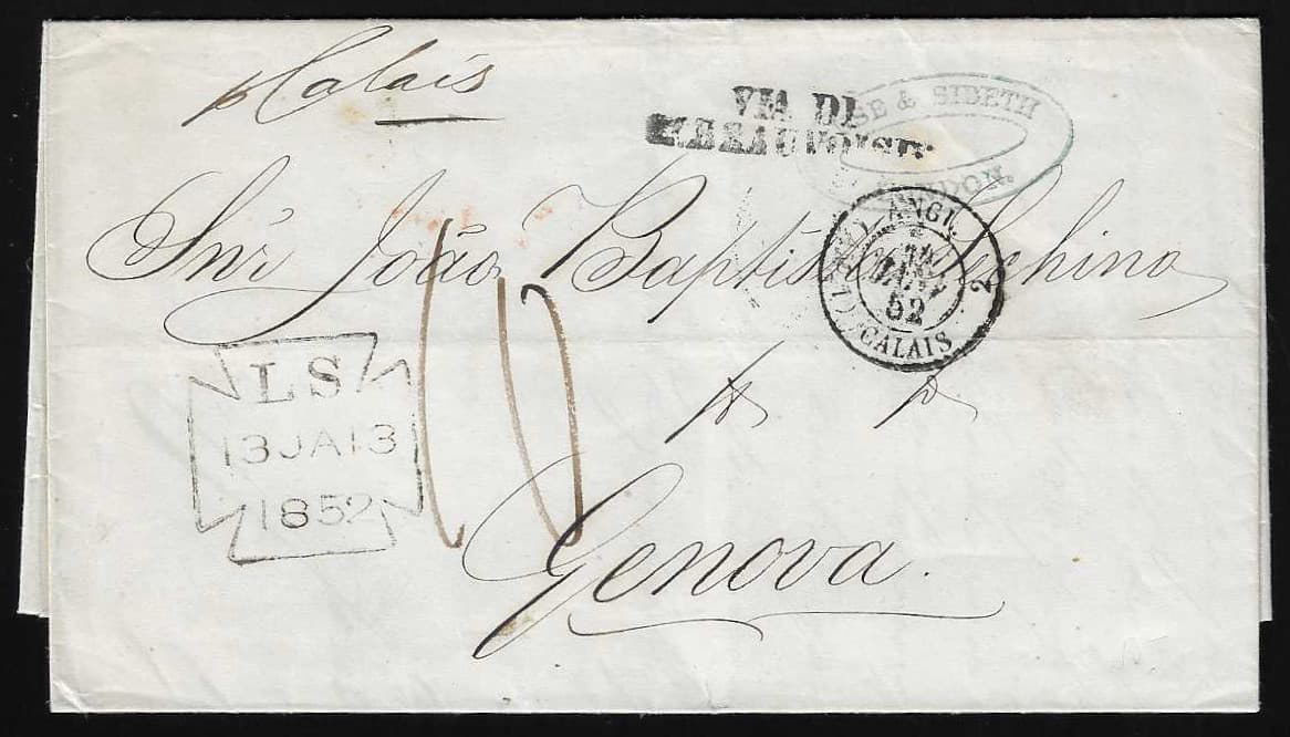 Los 1006 - "Brasilien-Italien", 1852, Schiffsbrief über einen Londoner Forwarder von Pernambuco nach Genua